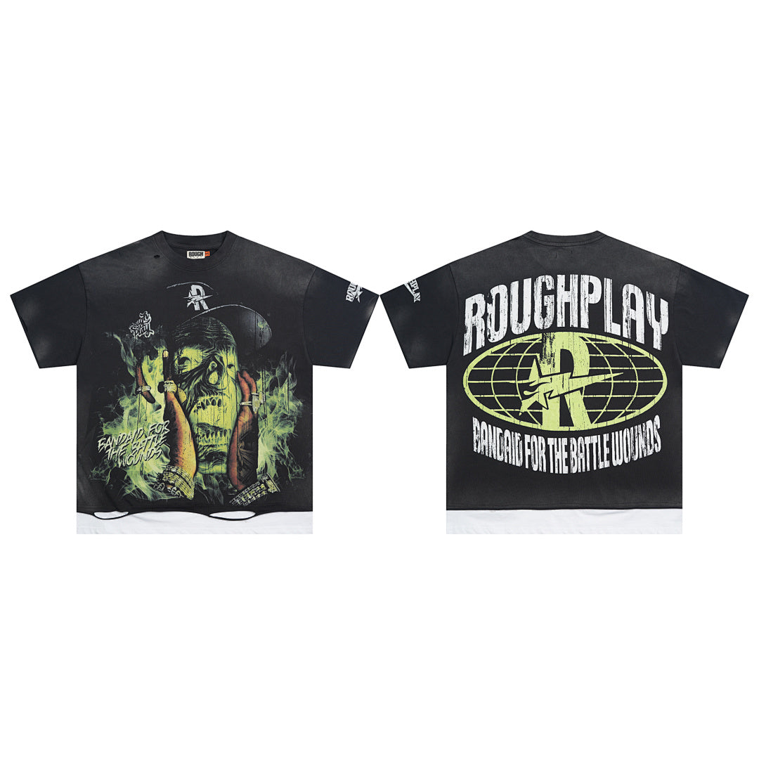 Rough Play Skull Rapper Oversized Graphic Tee — Black
