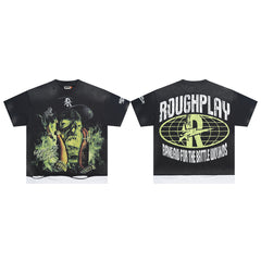 Rough Play Skull Rapper Oversized Graphic Tee — Black