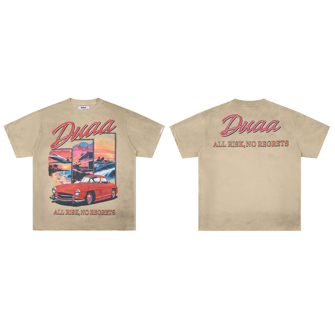 DUAA All Risk No Regrets Oversized Graphic Tee — Sand