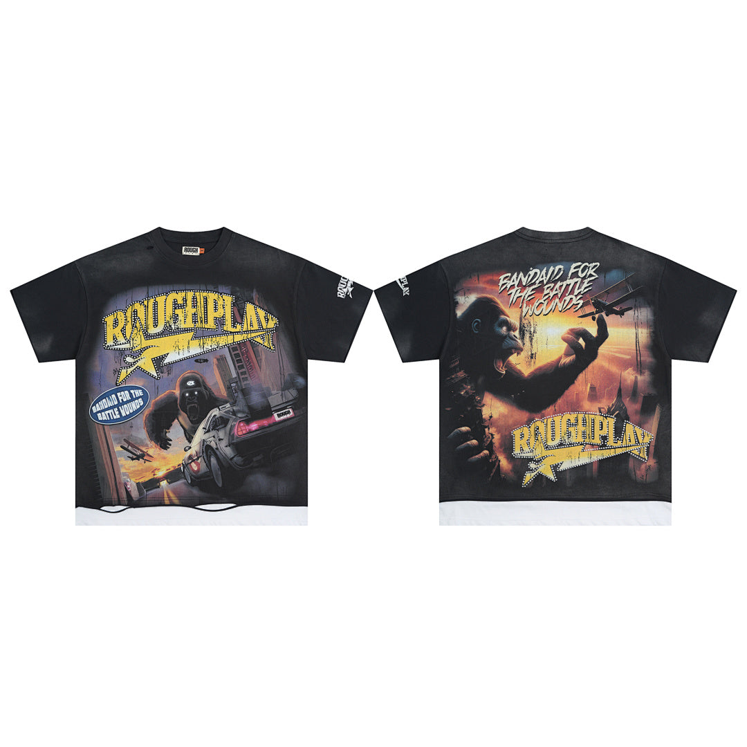 Rough Play King Kong Oversized Graphic Tee — Black