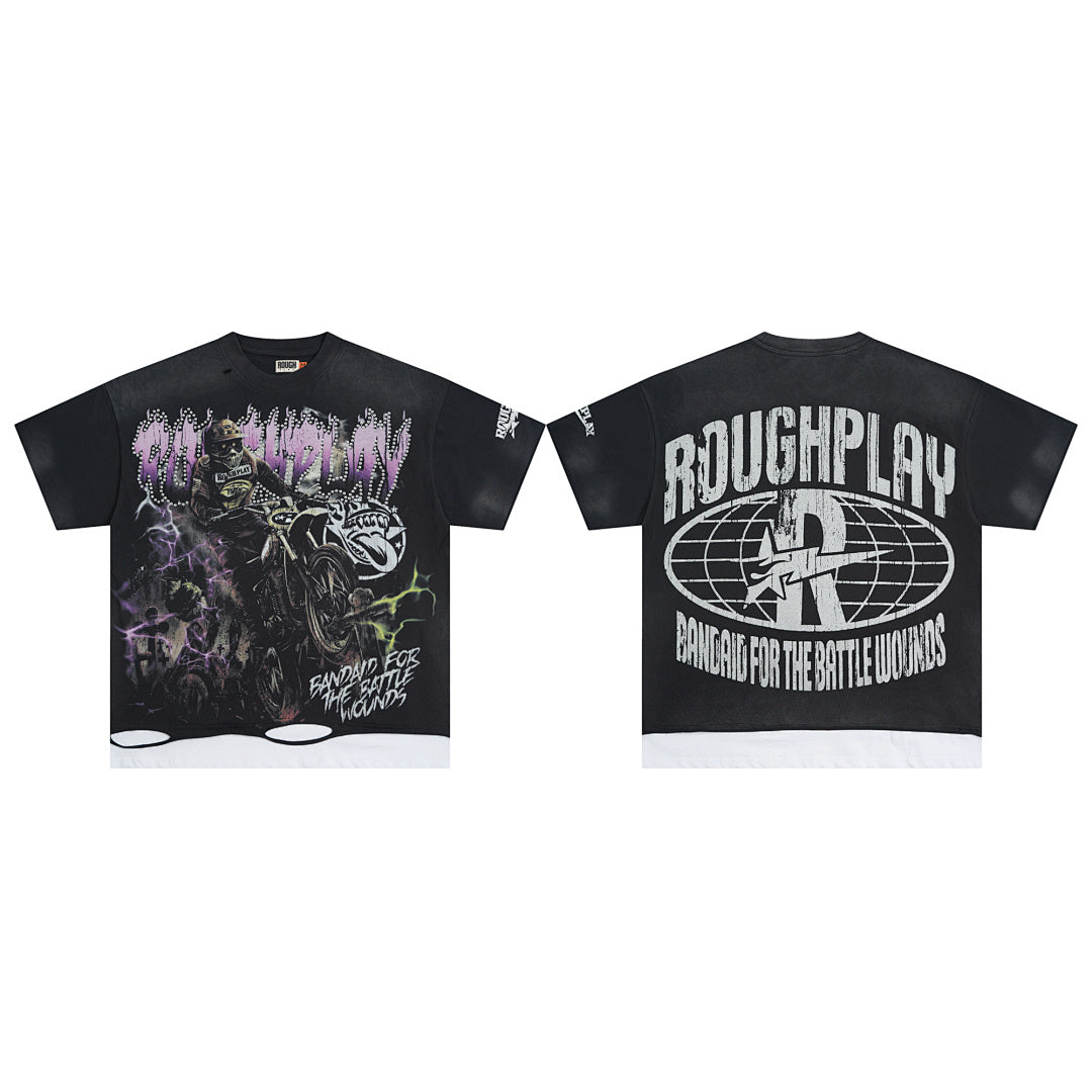 Rough Play Night Rider Oversized Graphic Tee — Black