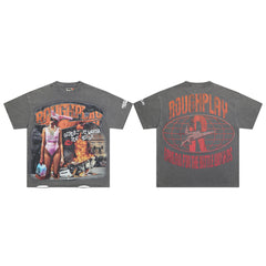 Rough Play Girls Just Wanna Play Rough Oversized Graphic Tee — Grey