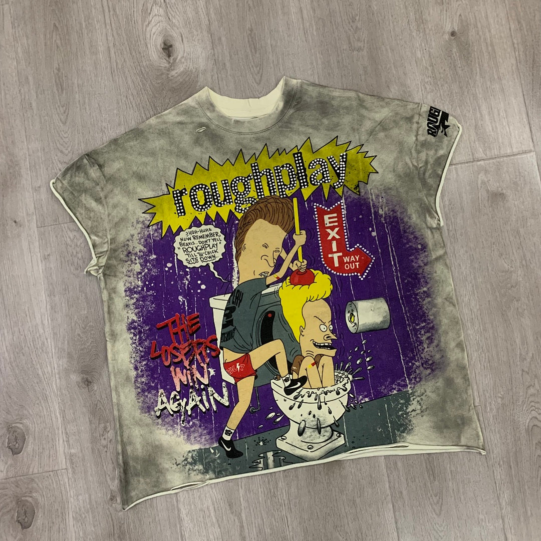 Rough Play The Losers Win Again Oversized Graphic Tee — Grey
