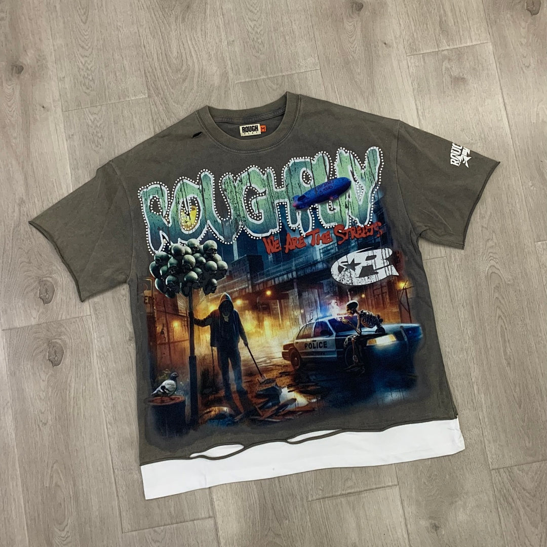 Rough Play We Are the Streets Oversized Graphic Tee — Grey