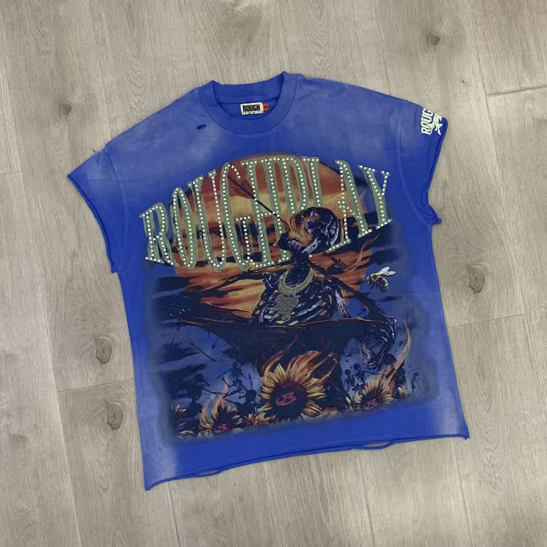 Rough Play Dark Knight Oversized Graphic Tee — Blue