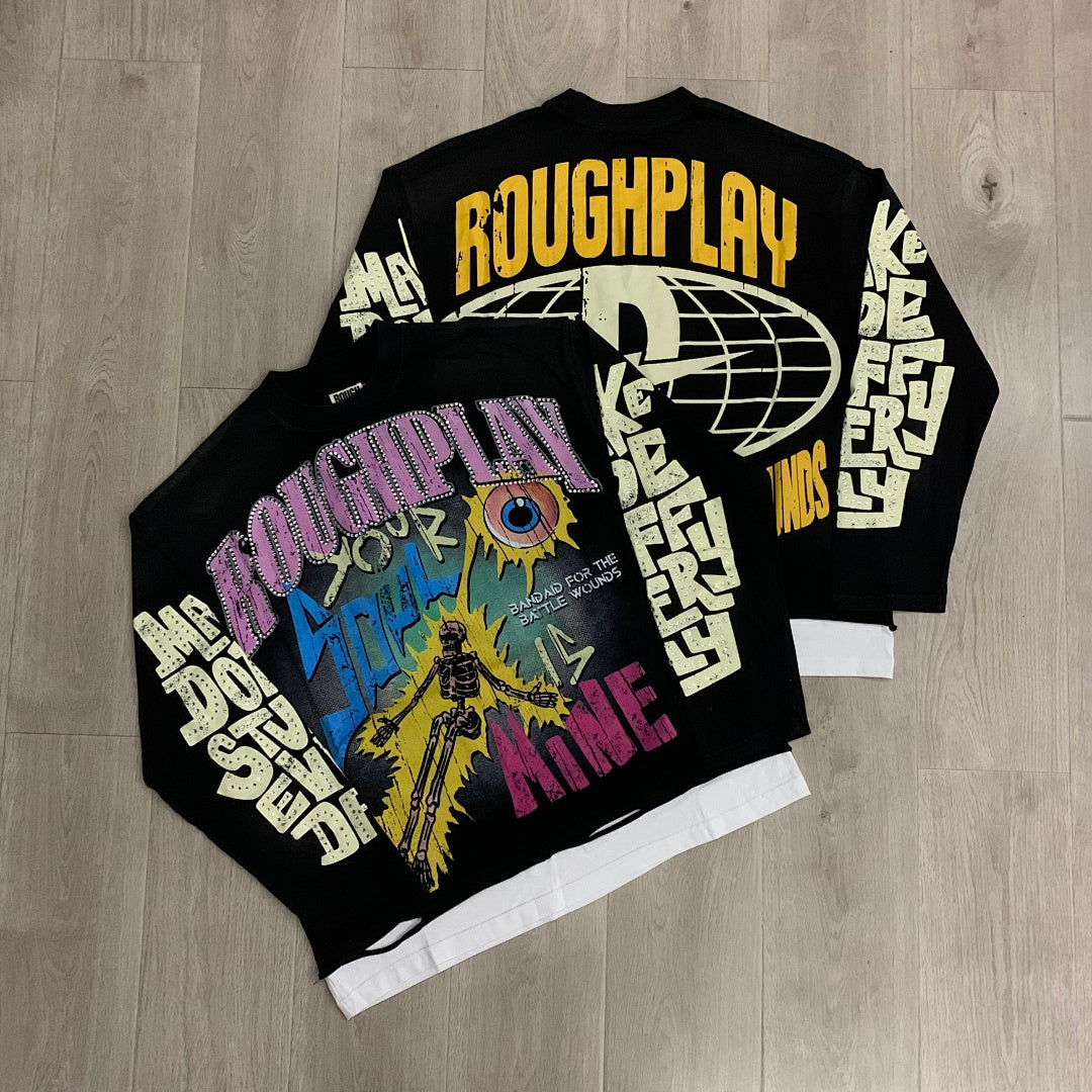 Rough Play Your Soul Is Mine Oversized Long Sleeve — Grey