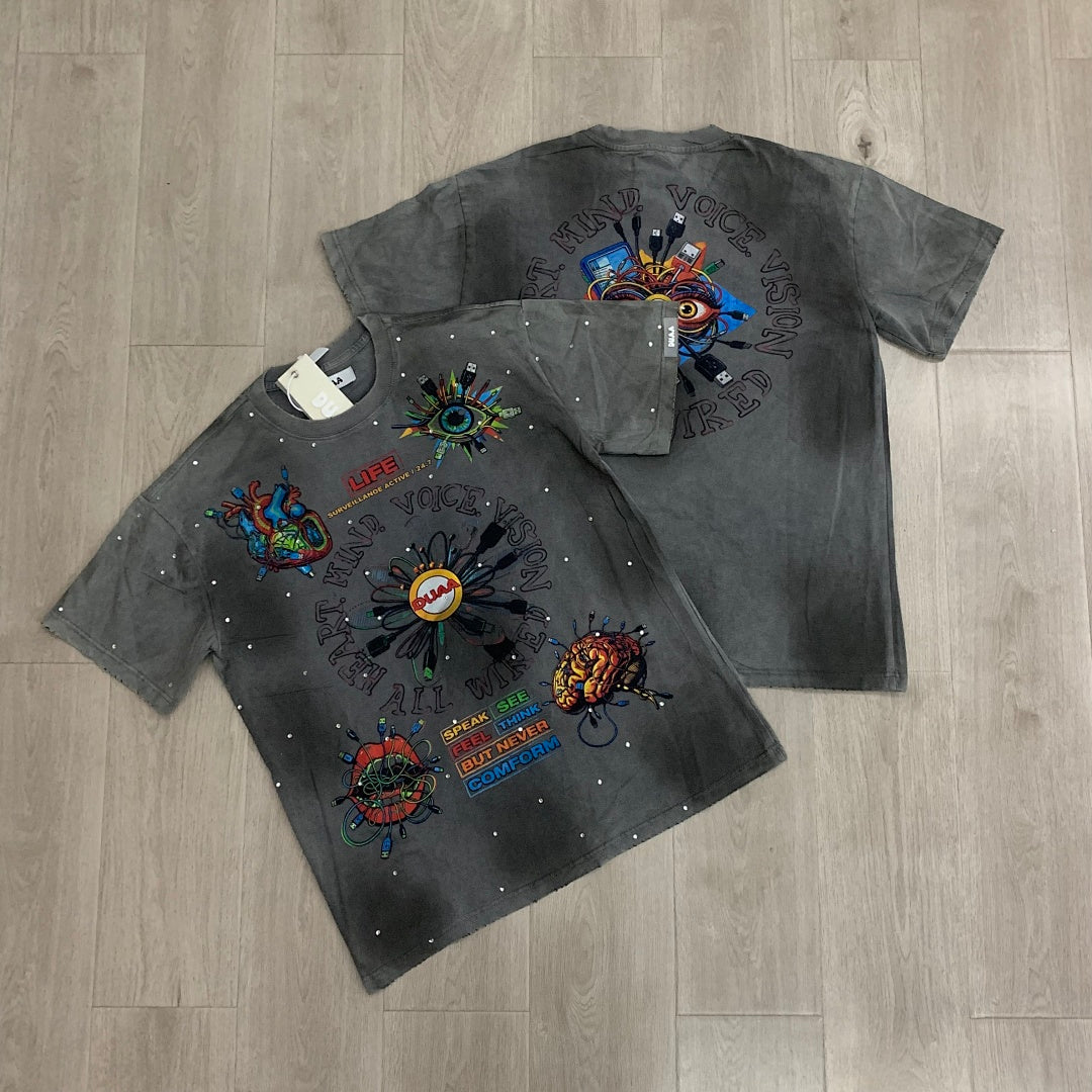 DUAA All Wired Oversized Graphic Tee — Grey
