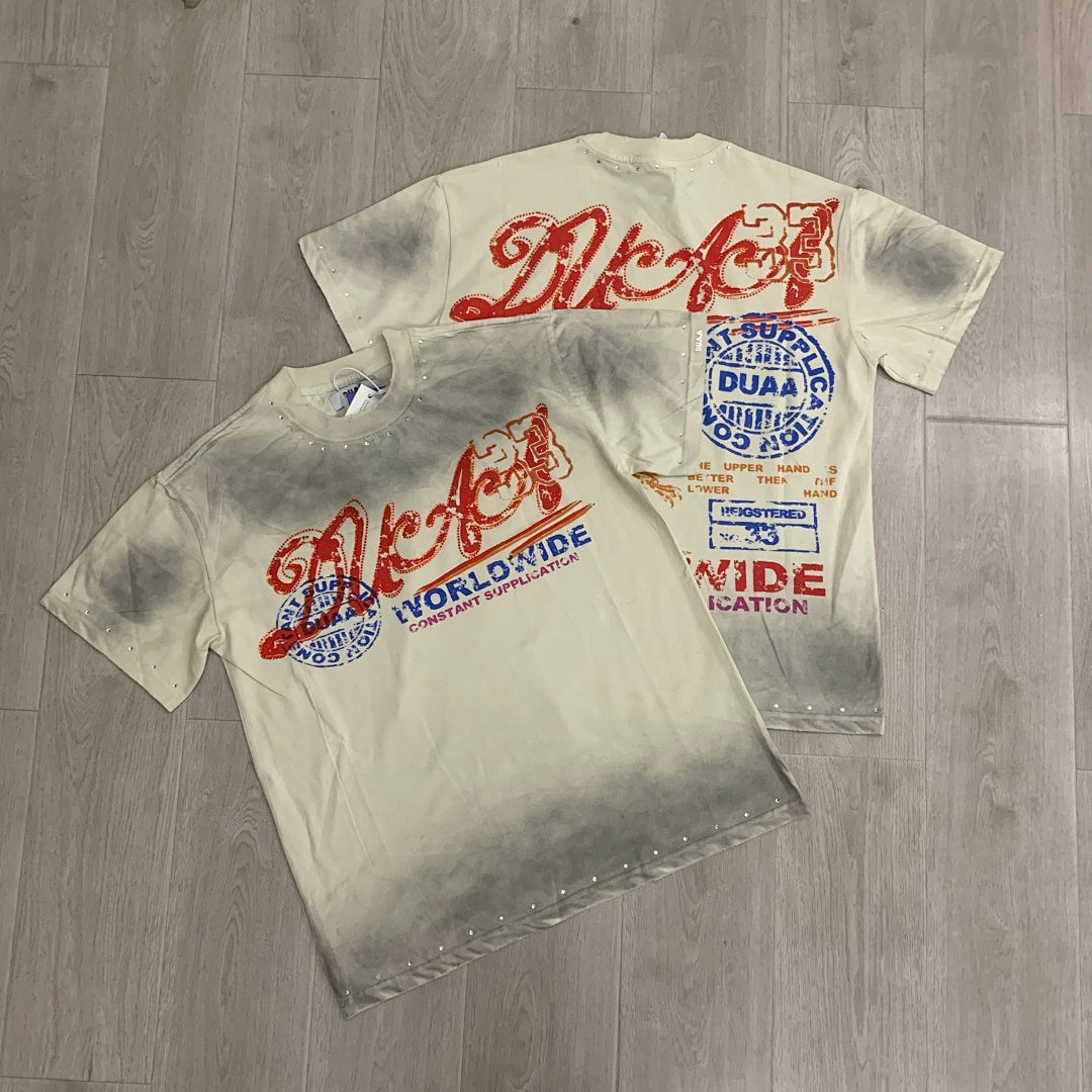 DUAA Worldwide Constant Supplication Oversized Graphic Tee — Cream
