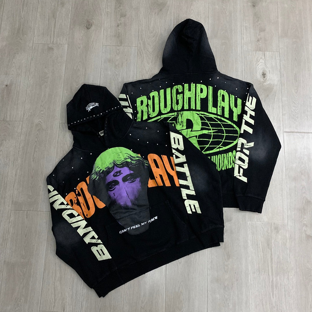 Rough Play Can’t Feel My Face Oversized Hoodie — Black