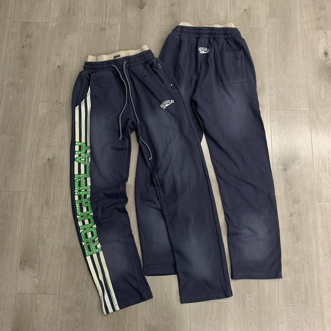 Rough Play Rhinestone Wordmark Oversized Sweatpants — Slate