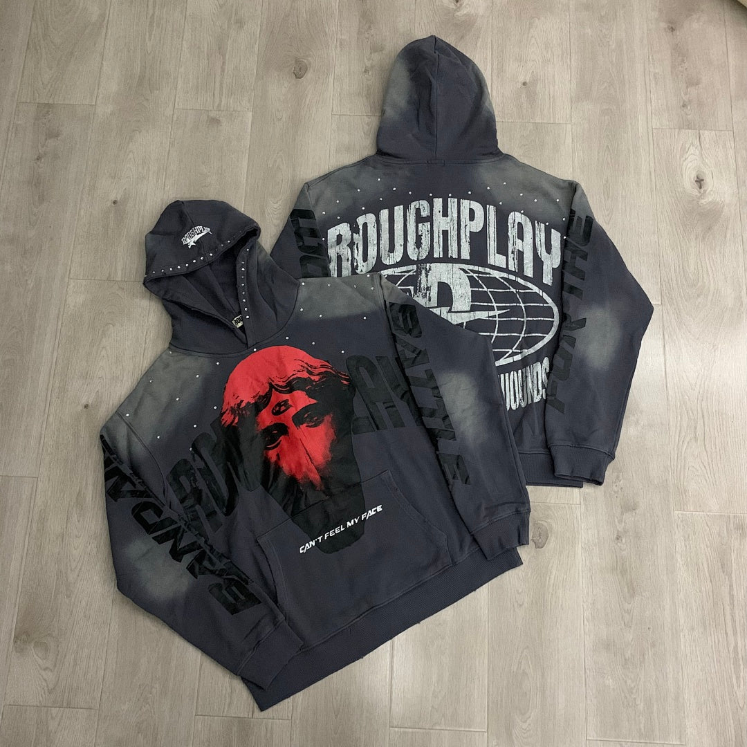 Rough Play Can’t Feel My Face Oversized Hoodie — Grey