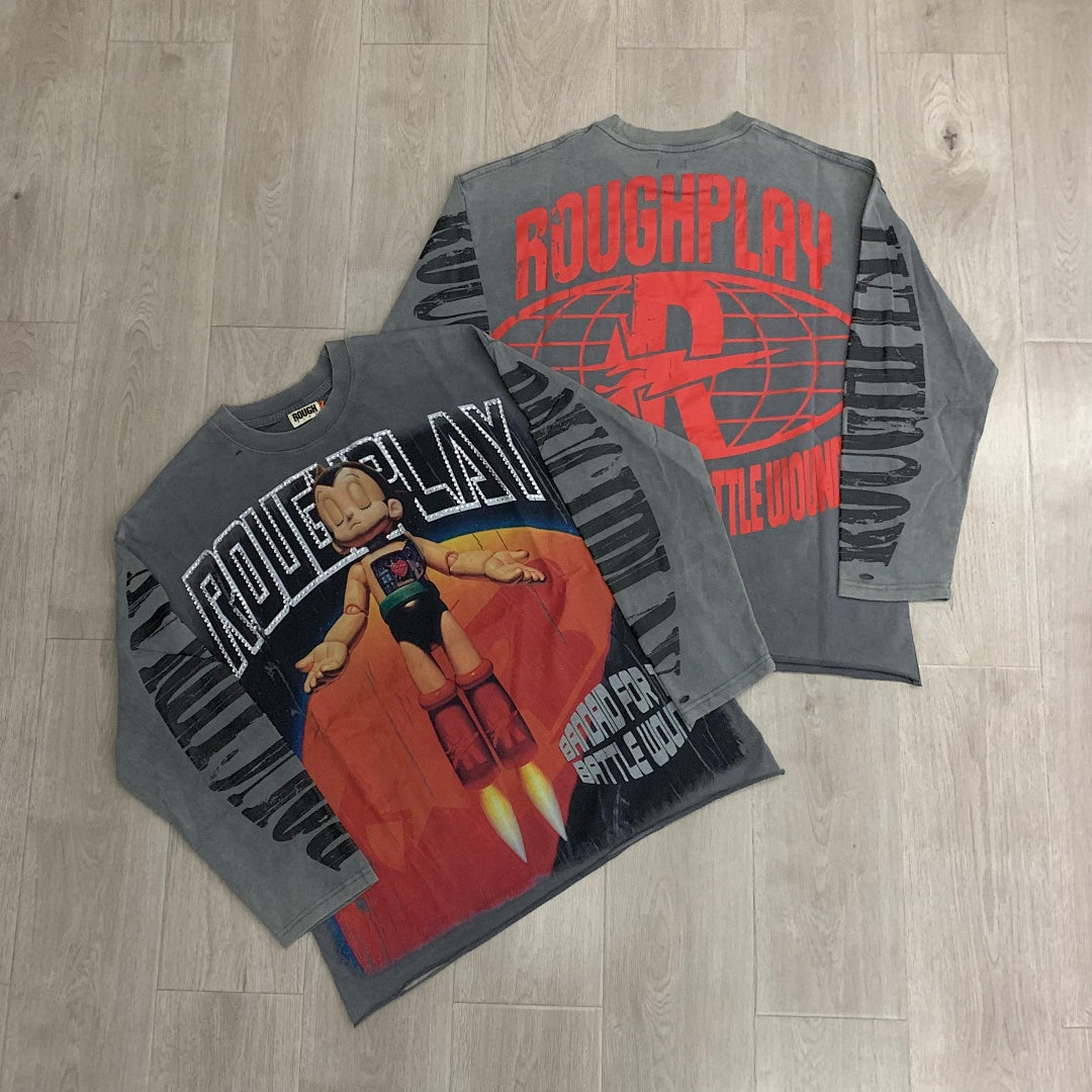 Rough Play Astro Kid Oversized Long Sleeve Tee — Grey