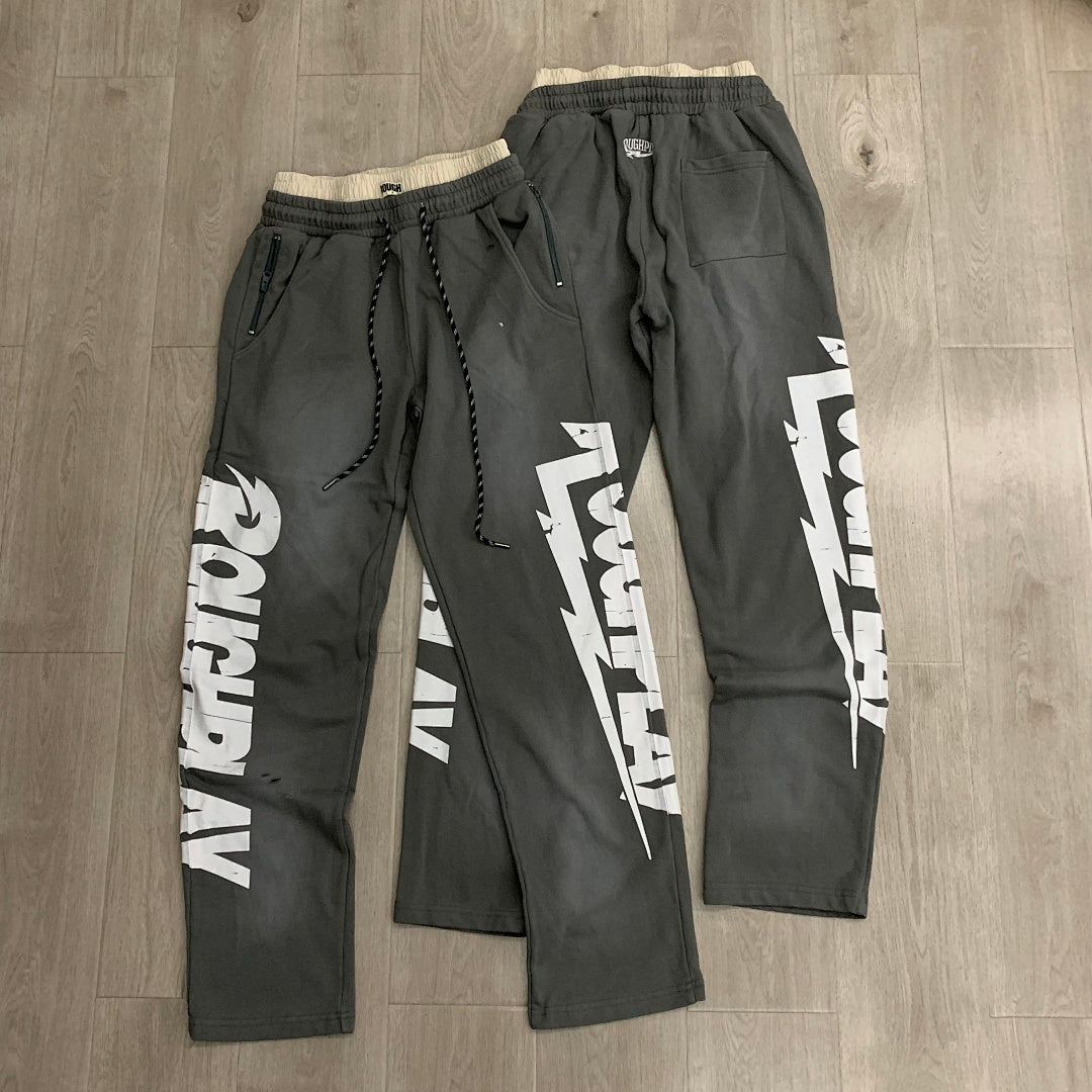Rough Play Wordmark Oversized Sweatpants — Grey