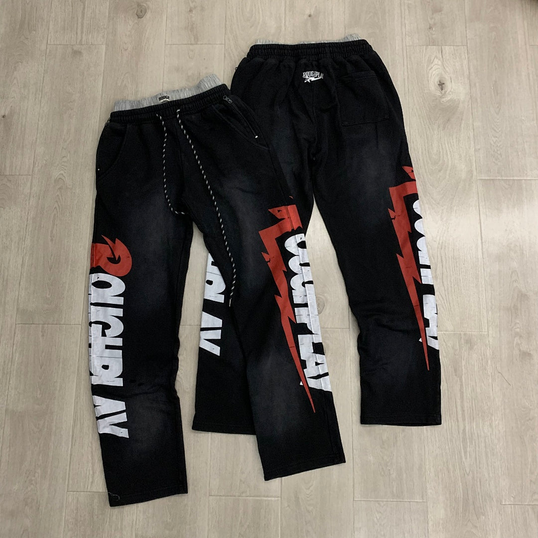 Rough Play Wordmark Oversized Sweatpants — Black