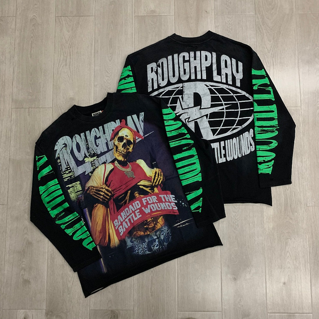 Rough Play Skeleton Wrestler Oversized Long Sleeve Tee — Black