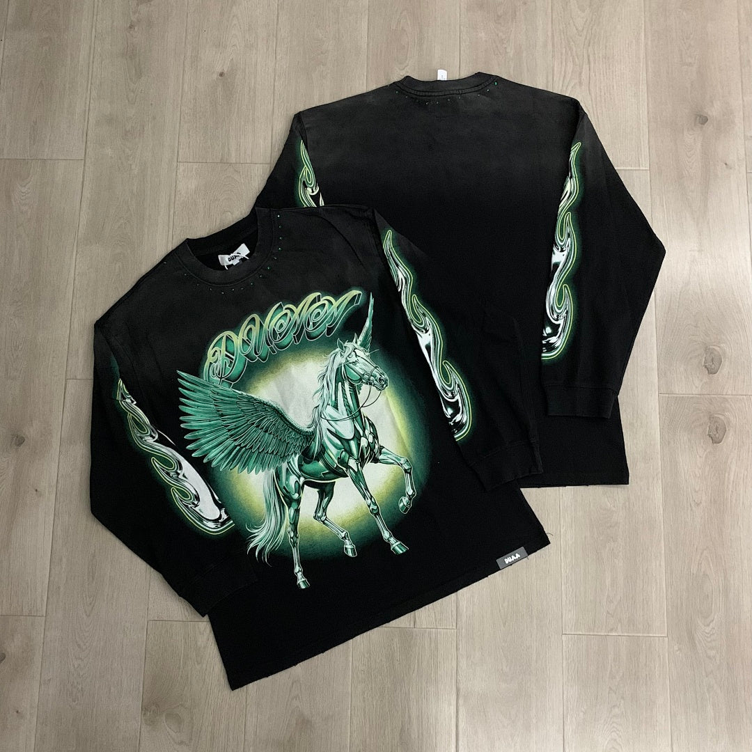 DUAA Pegasus Oversized Long Sleeve Tee — Black