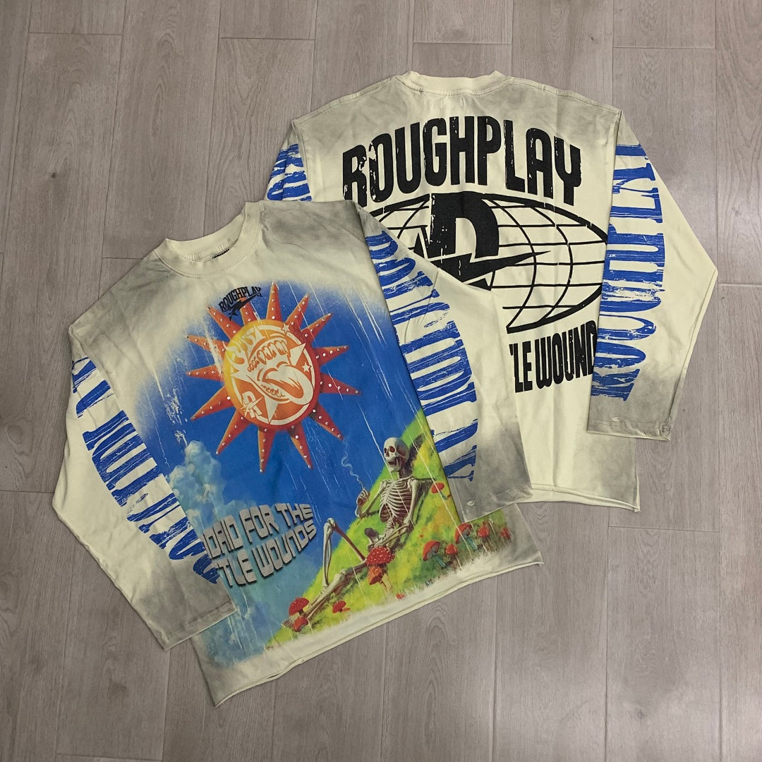 Rough Play Sunshine Skeleton Oversized Long Sleeve Tee — Cream