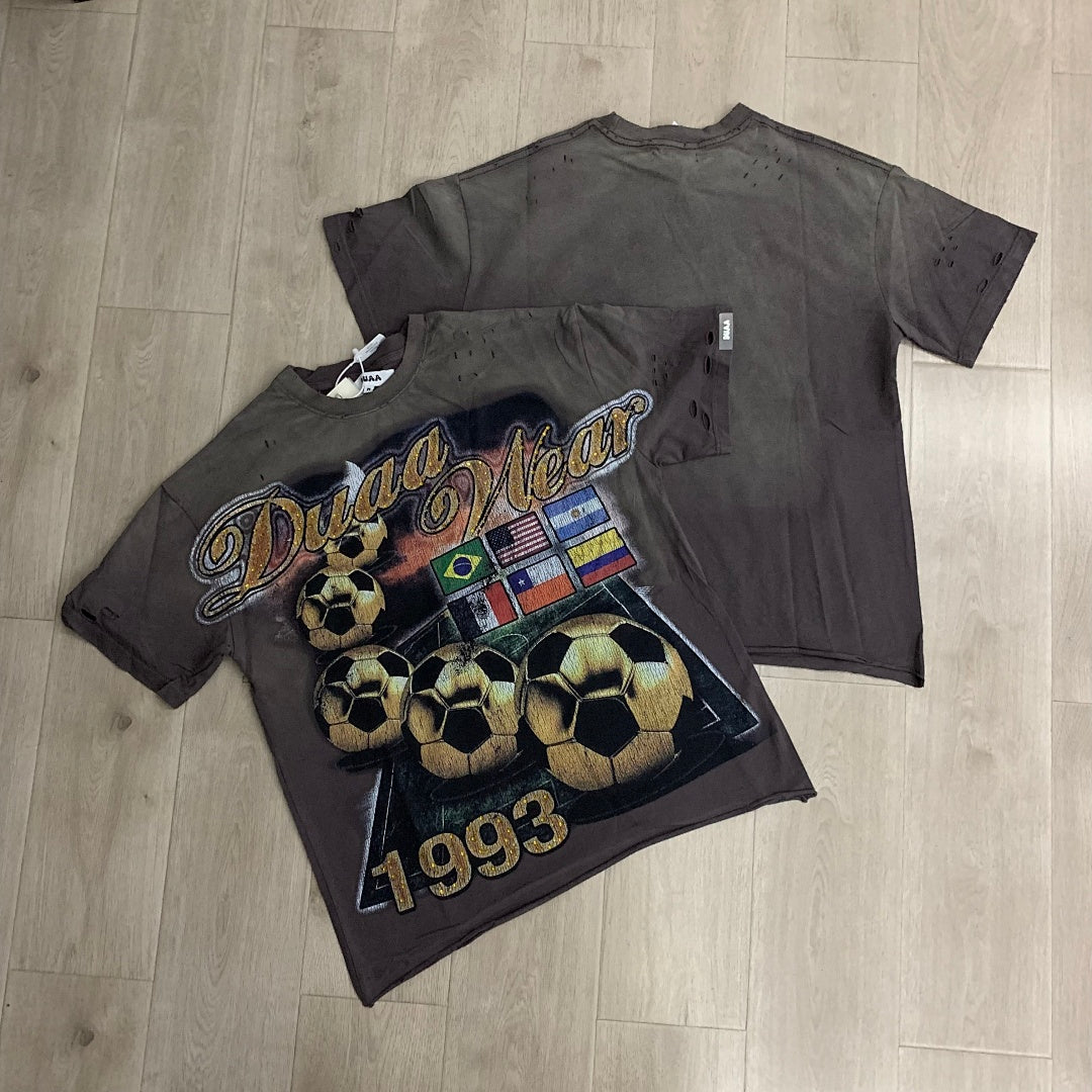 DUAA Wear World Cup 1993 Oversized Graphic Tee — Washed Grey