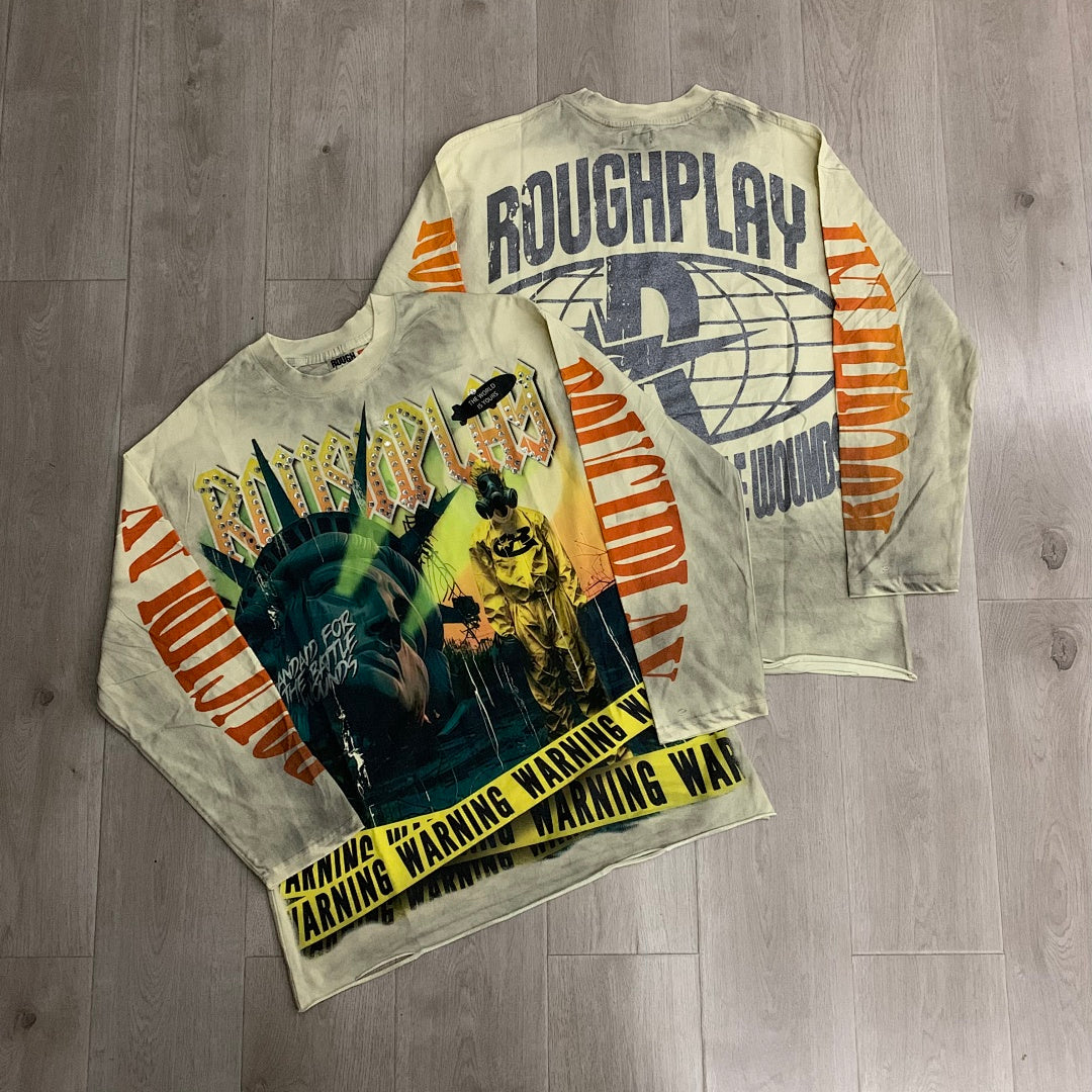 Rough Play Bandaid For The Battle Wounds Oversized Long Sleeve Tee — Cream