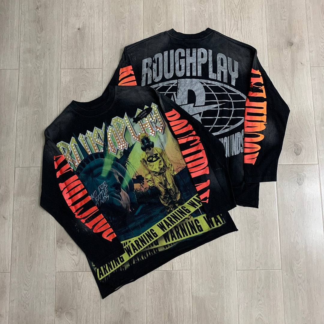Rough Play Bandaid For The Battle Wounds Oversized Long Sleeve Tee — Black