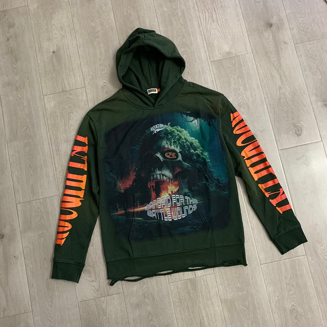 Rough Play Bandaid For The Battle Wounds Oversized Hoodie — Black