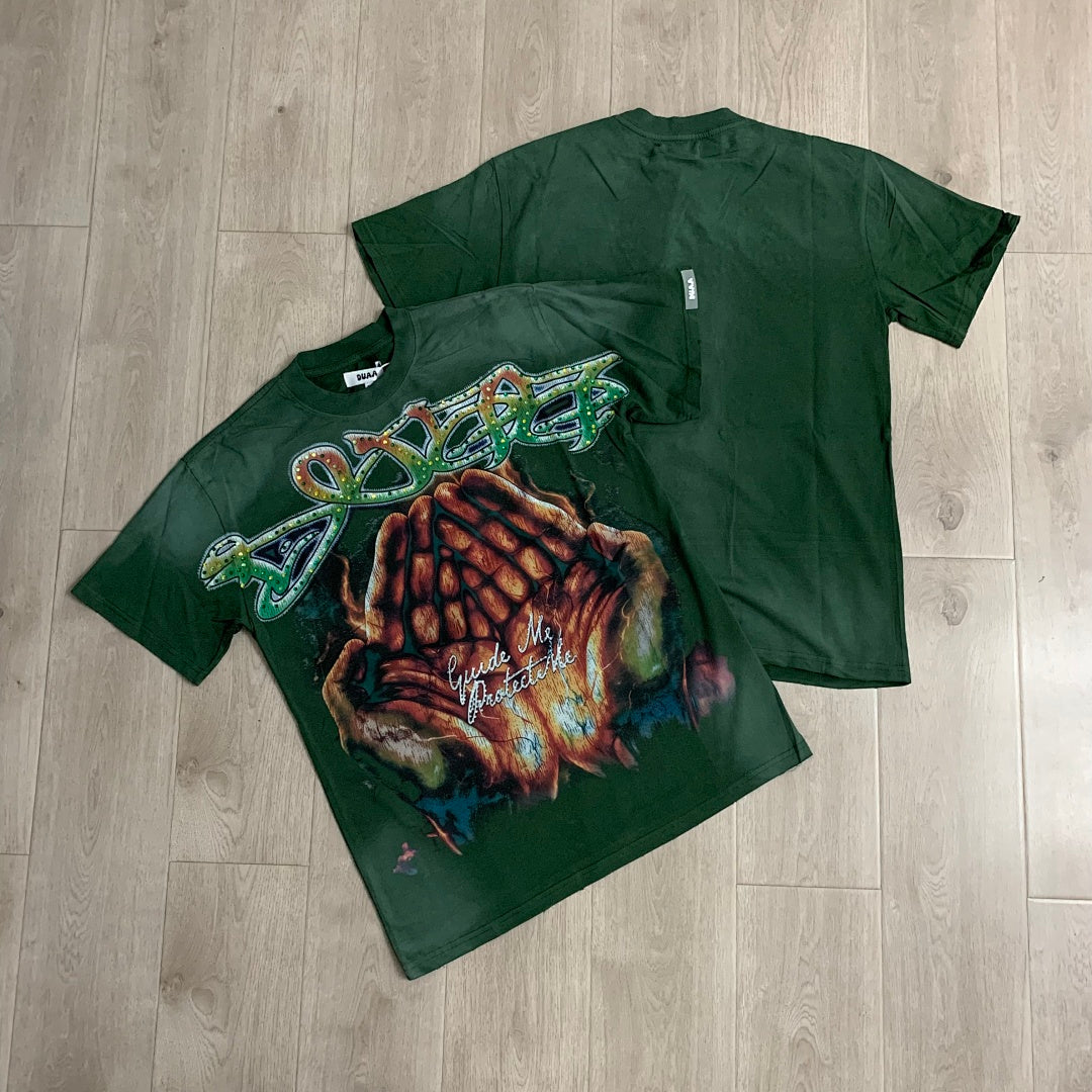 DUAA Guide Me Protect Me Oversized Graphic Tee — Forest Green