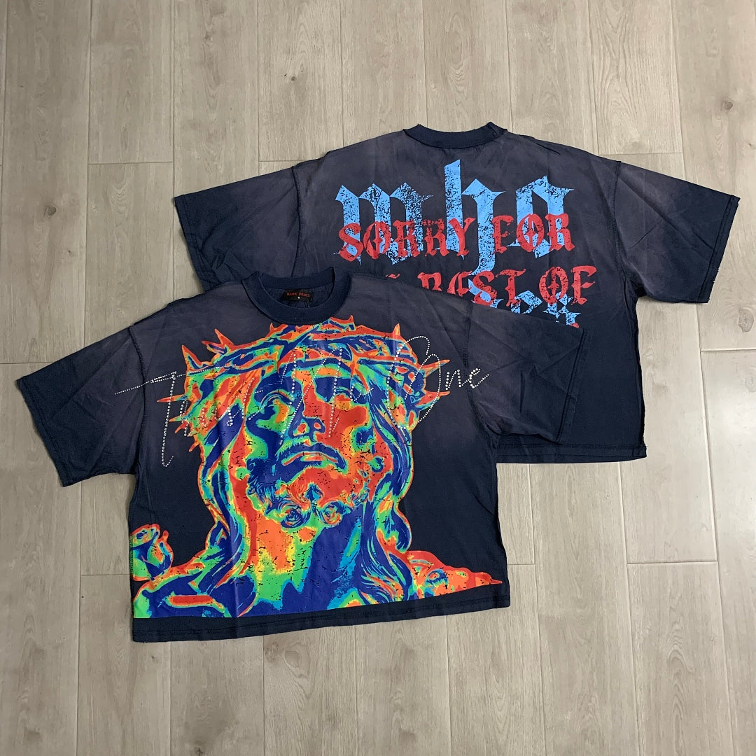 Rare Peace Sorry For The Rest Of The World Oversized Graphic Tee — Navy