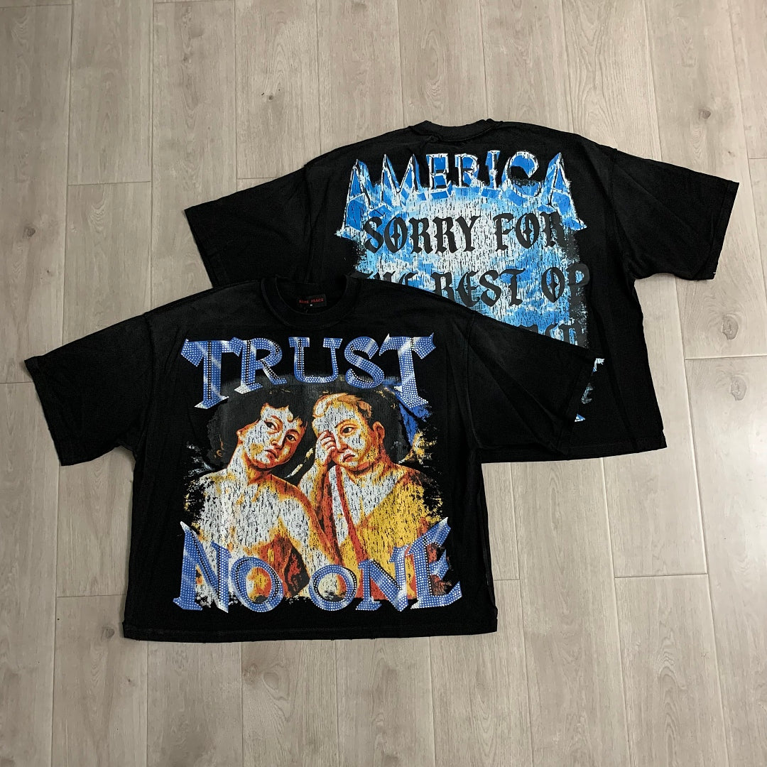 Rare Peace Trust No One Oversized Graphic Tee — Baby Blue