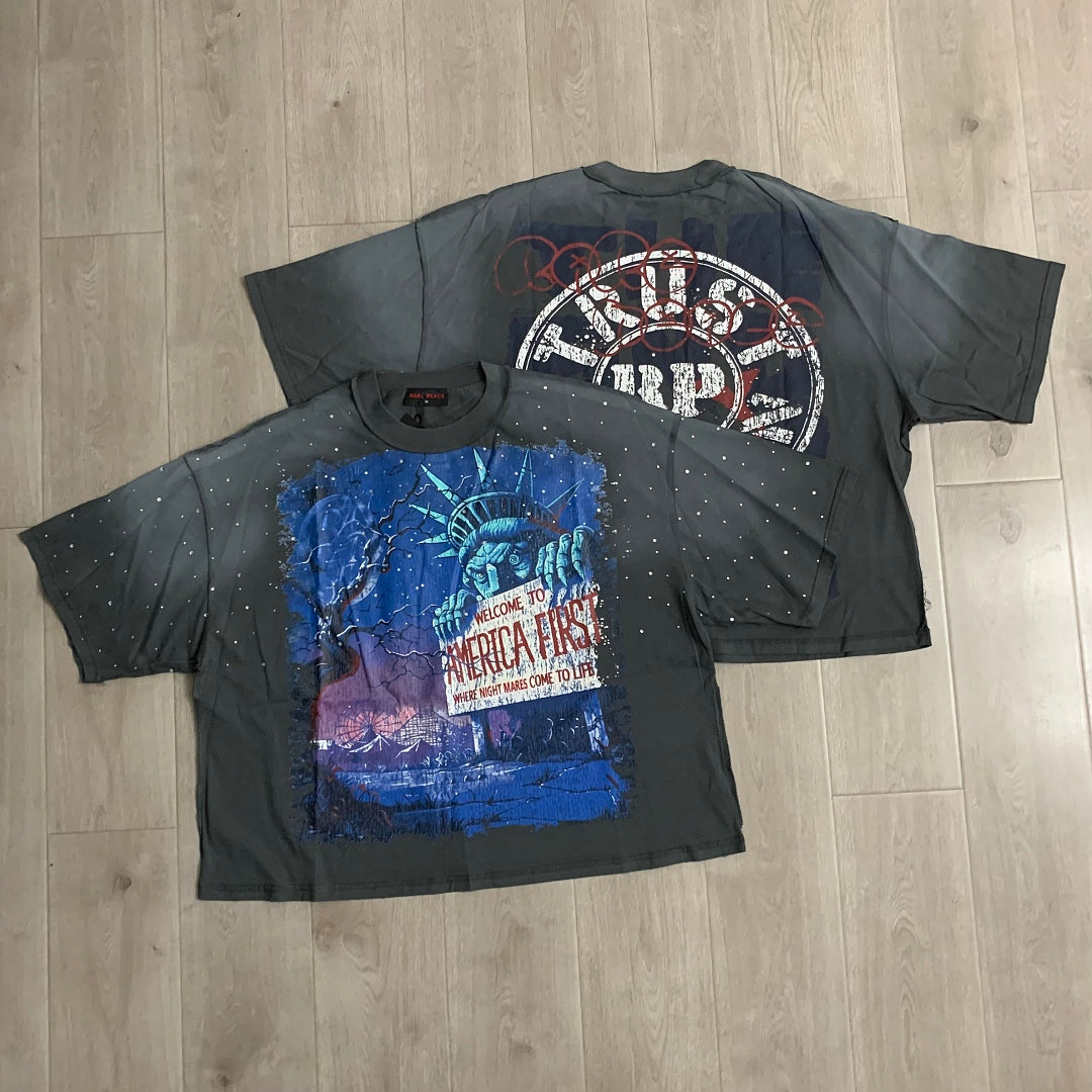 Rare Peace America First Oversized Graphic Tee — Washed Grey