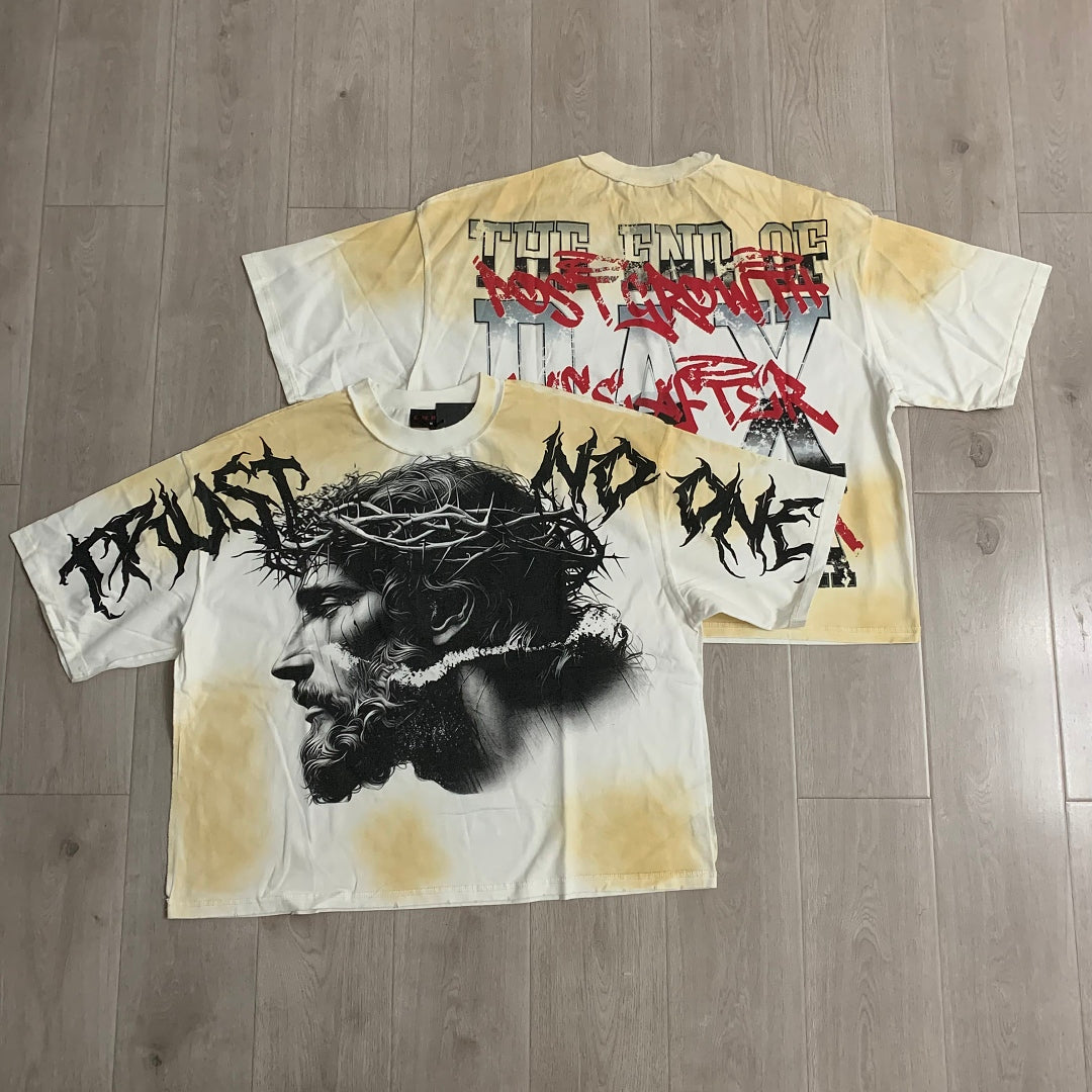 Rare Peace Trust No One Oversized Graphic Tee — Washed White