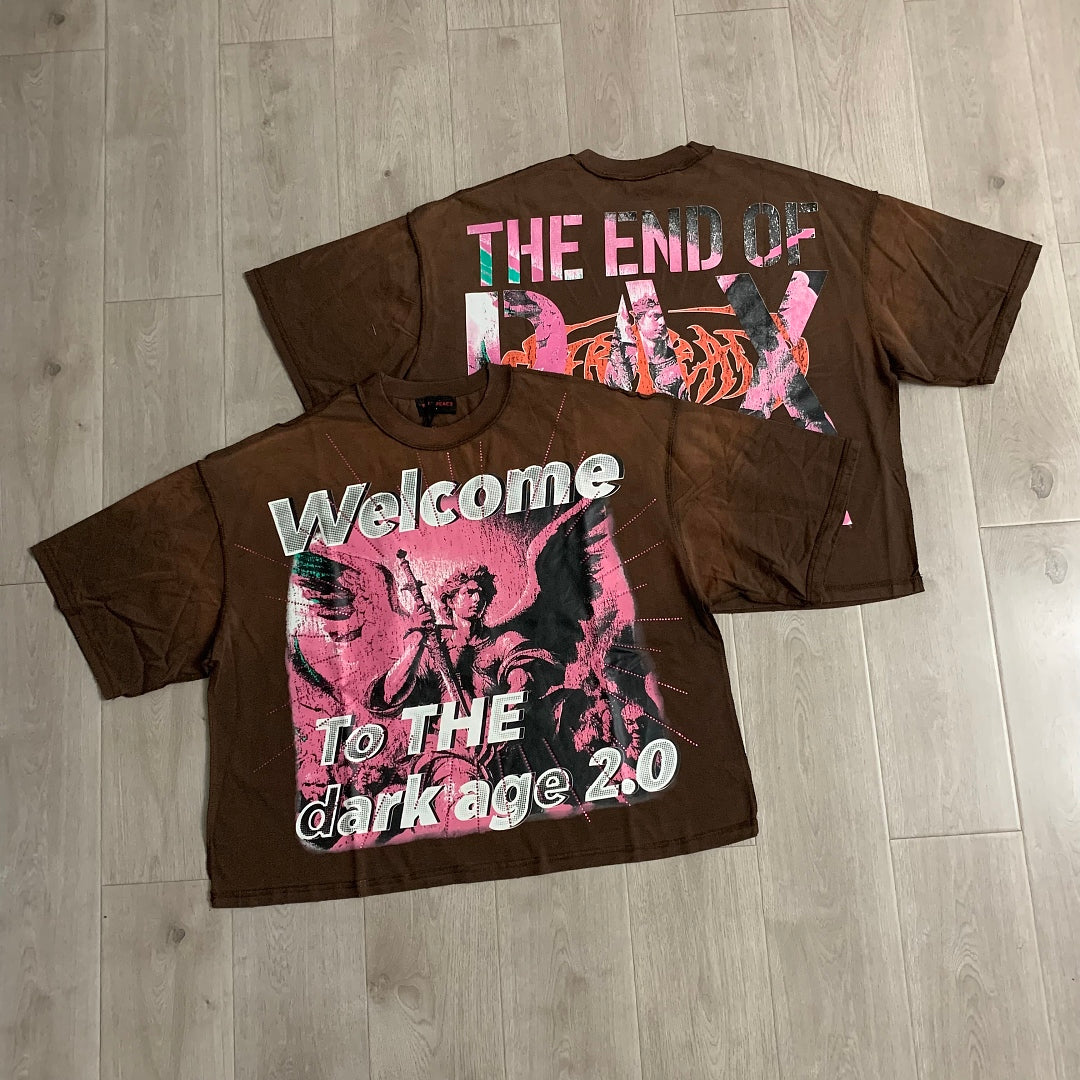 Rare Peace Welcome To The Dark Age 2.0 Oversized Graphic Tee — Brown