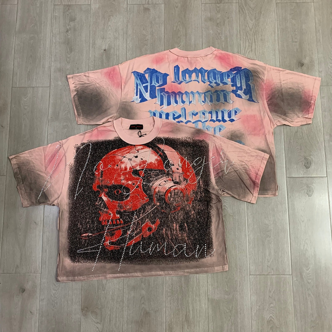 Rare Peace No Longer Human Oversized Graphic Tee — Pink