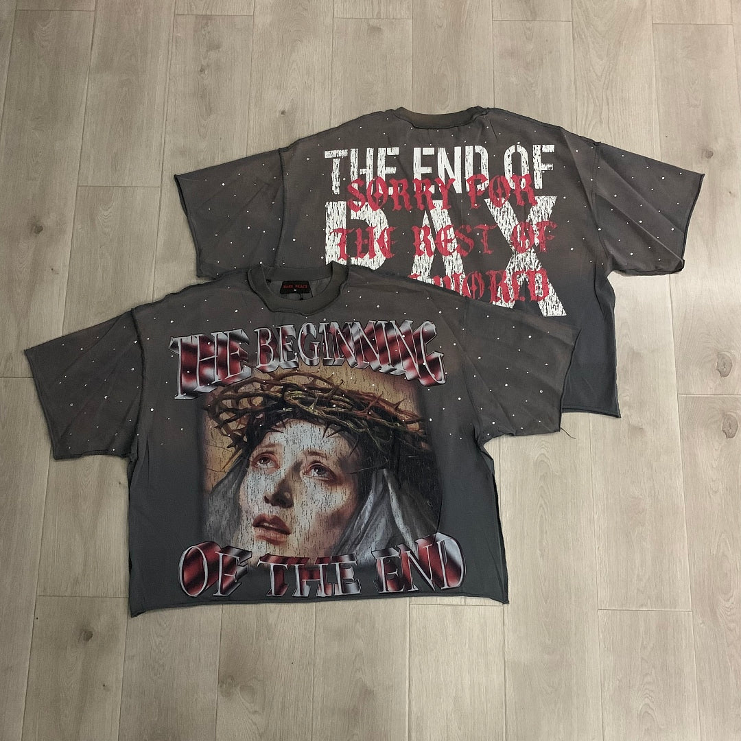 Rare Peace "The Beginning of the End" Oversized Graphic Tee — Washed Grey