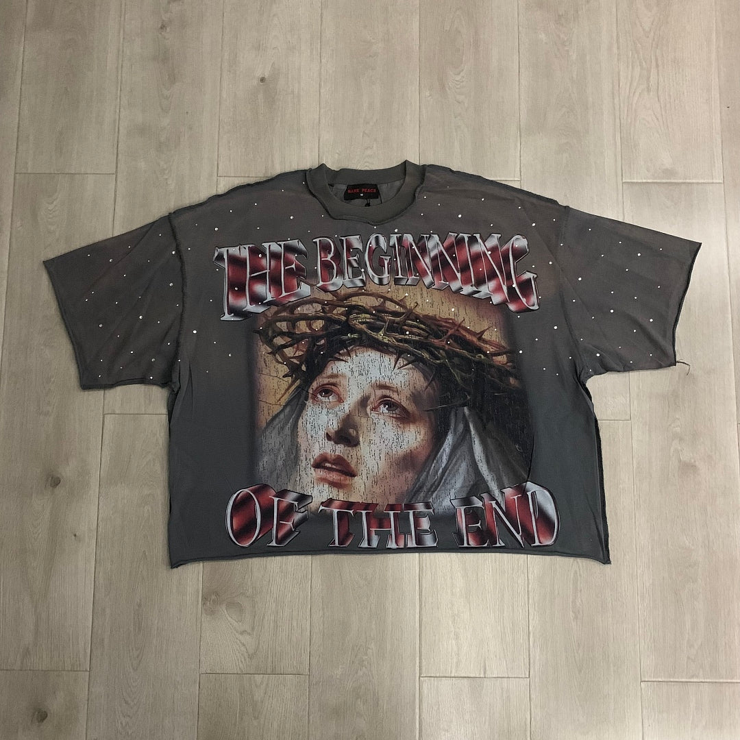 Rare Peace "The Beginning of the End" Oversized Graphic Tee — Washed Grey