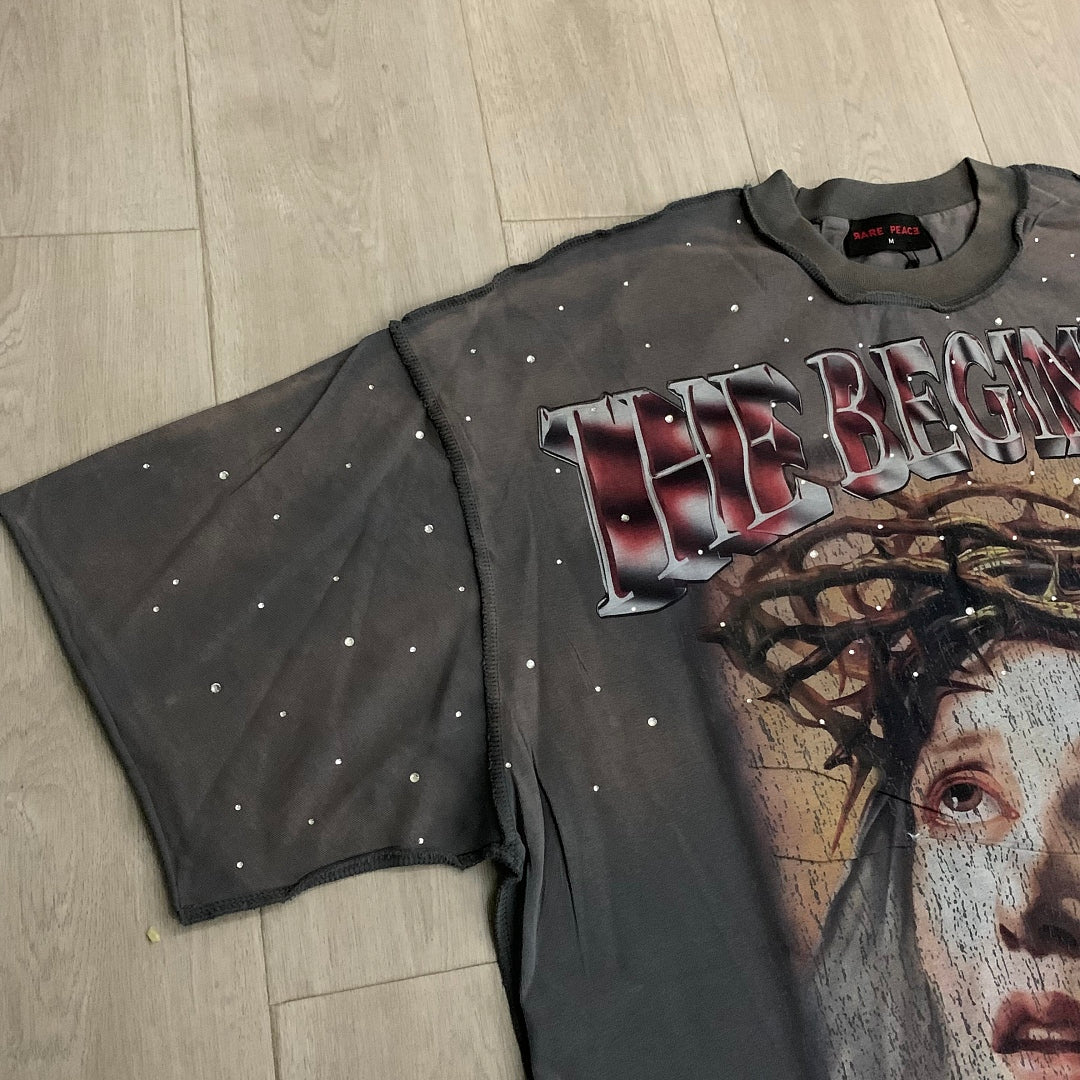 Rare Peace "The Beginning of the End" Oversized Graphic Tee — Washed Grey