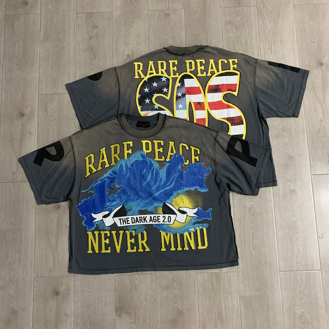 Rare Peace SOS The End Of An Era Crop Tee — Washed Grey