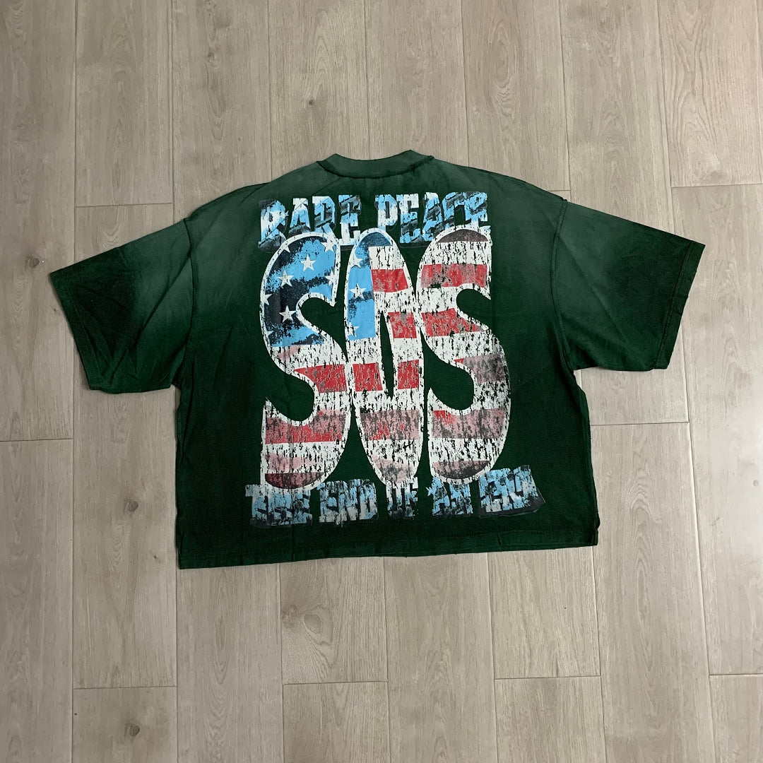 Rare Peace Lady Liberty Oversized Graphic Tee - Forest Green