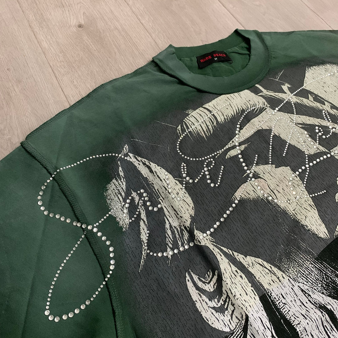 Rare Peace Lady Liberty Oversized Graphic Tee - Forest Green
