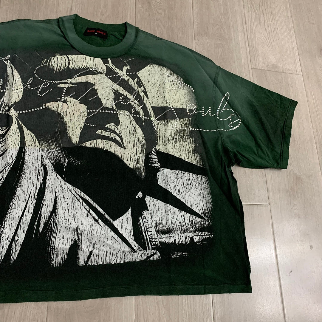 Rare Peace Lady Liberty Oversized Graphic Tee - Forest Green