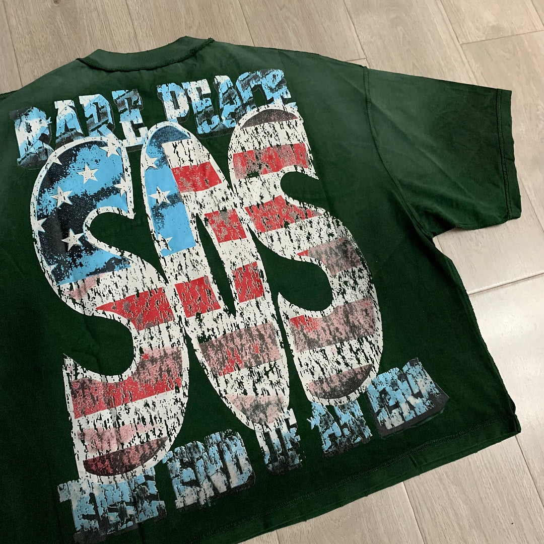 Rare Peace Lady Liberty Oversized Graphic Tee - Forest Green