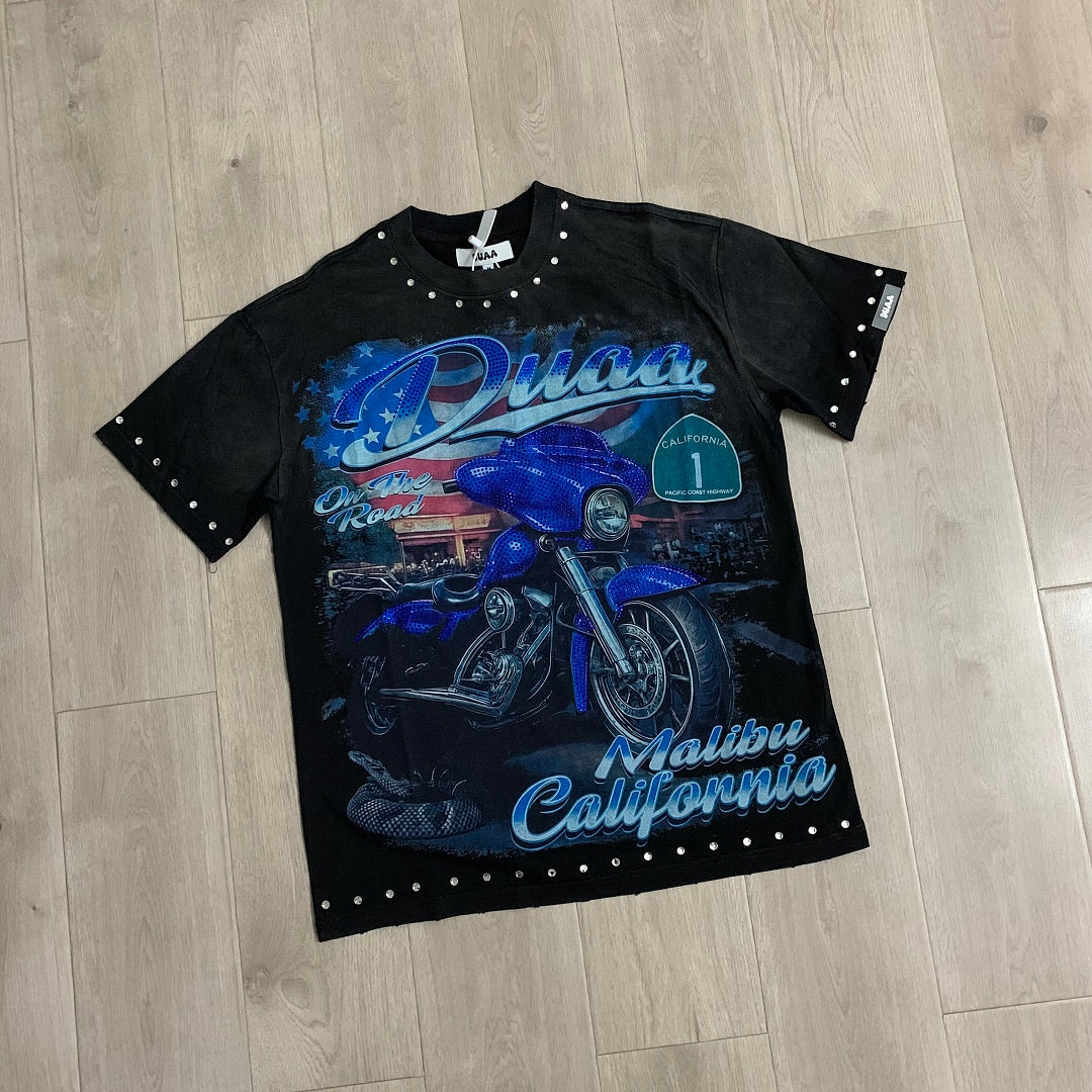 DUAA On the Road Malibu California Oversized Graphic Tee — Black