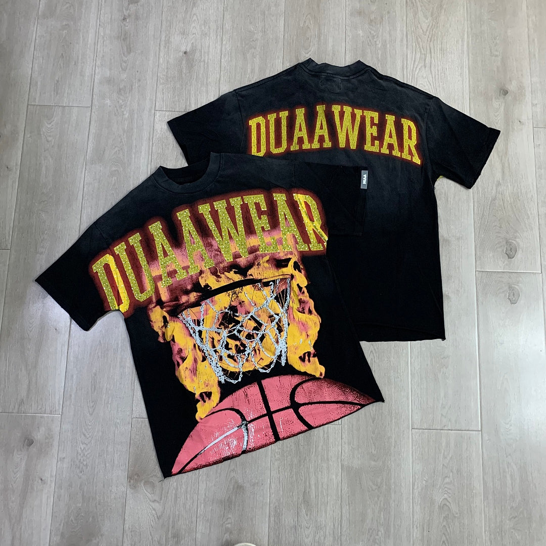 DUAA Wear Flamin' Hoop Oversized Graphic Tee — Black