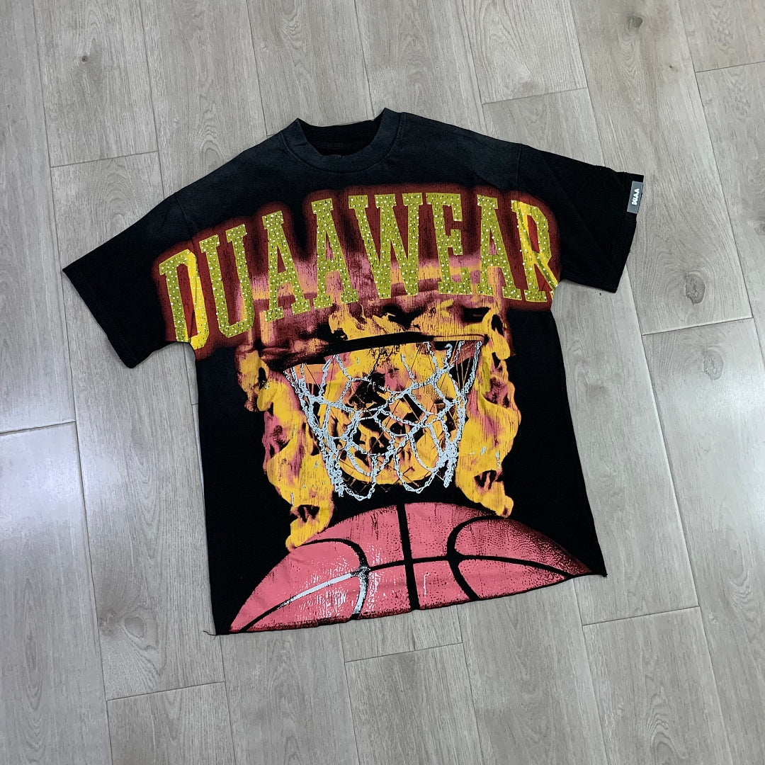 DUAA Wear Flamin' Hoop Oversized Graphic Tee — Black