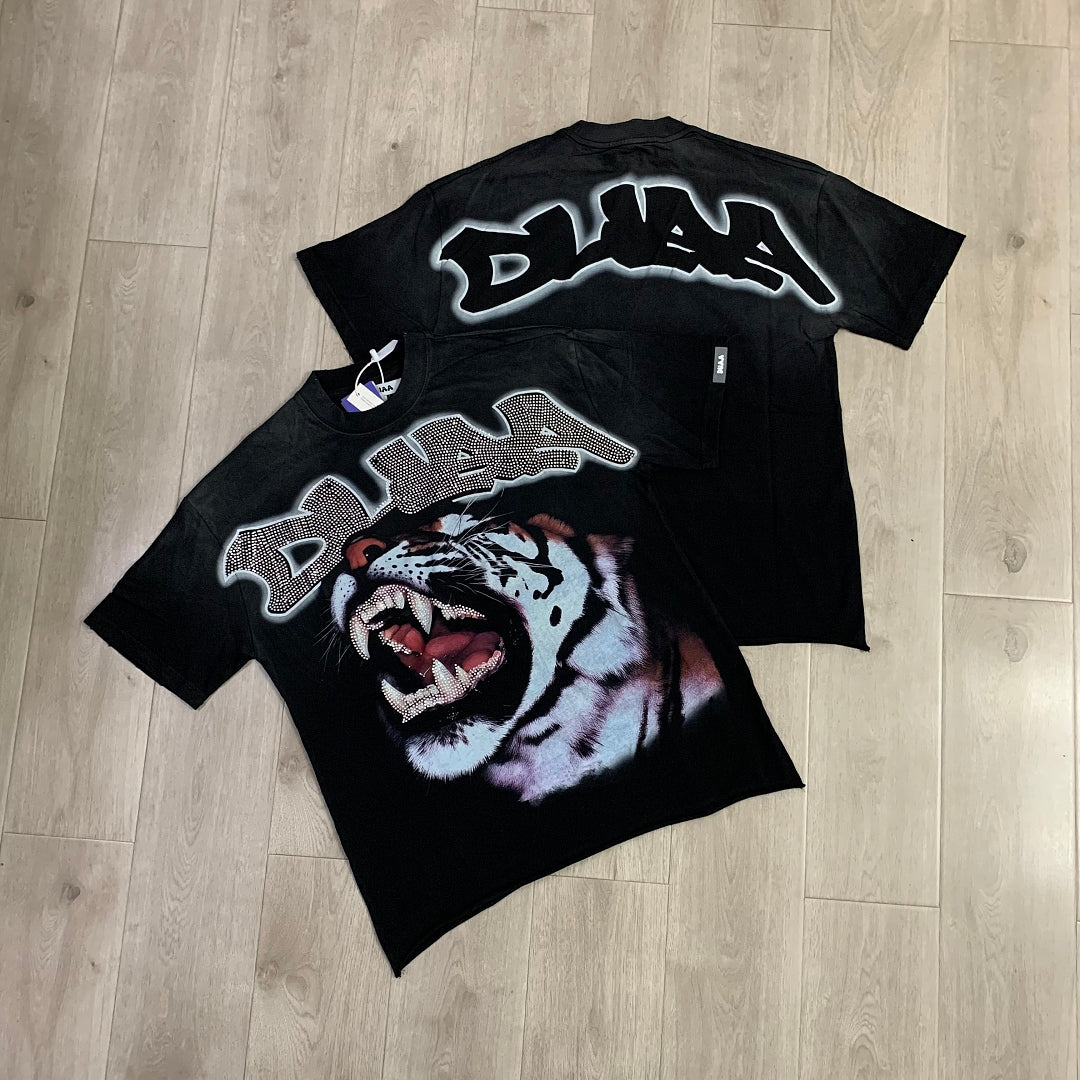 DUAA Roaring Tiger Oversized Graphic Tee — Washed Black
