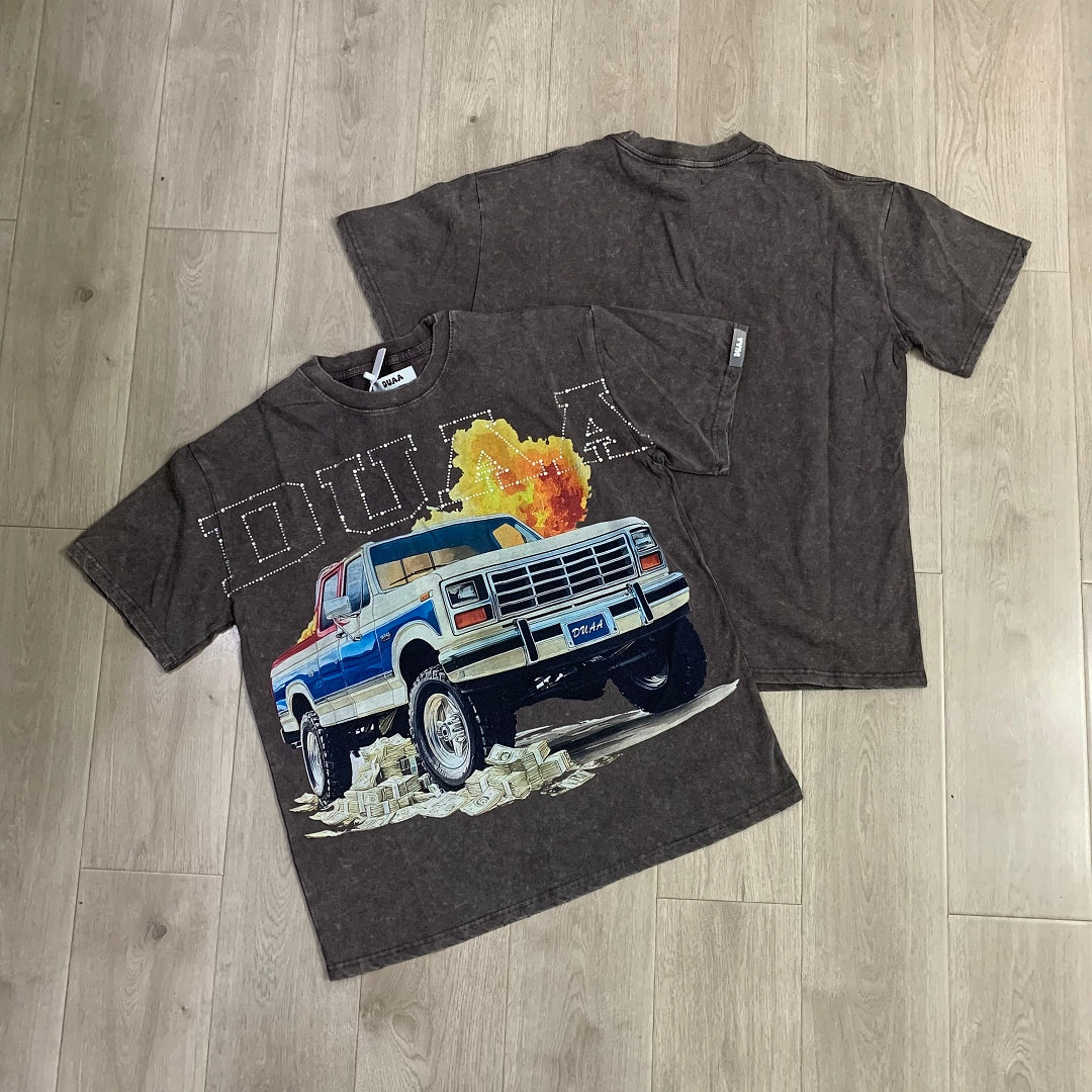 DUAA Money Truck Oversized Graphic Tee — Washed Grey