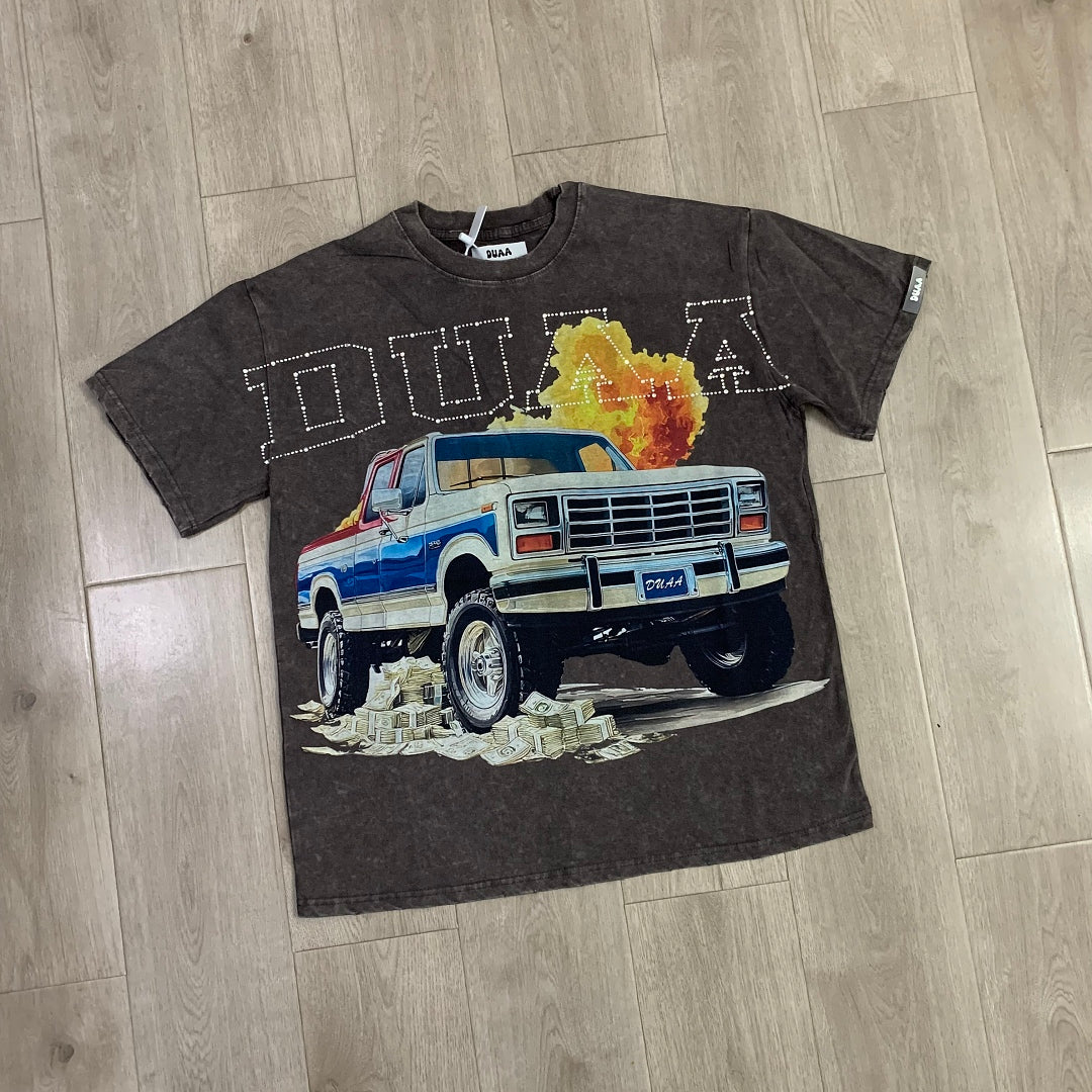 DUAA Money Truck Oversized Graphic Tee — Washed Grey