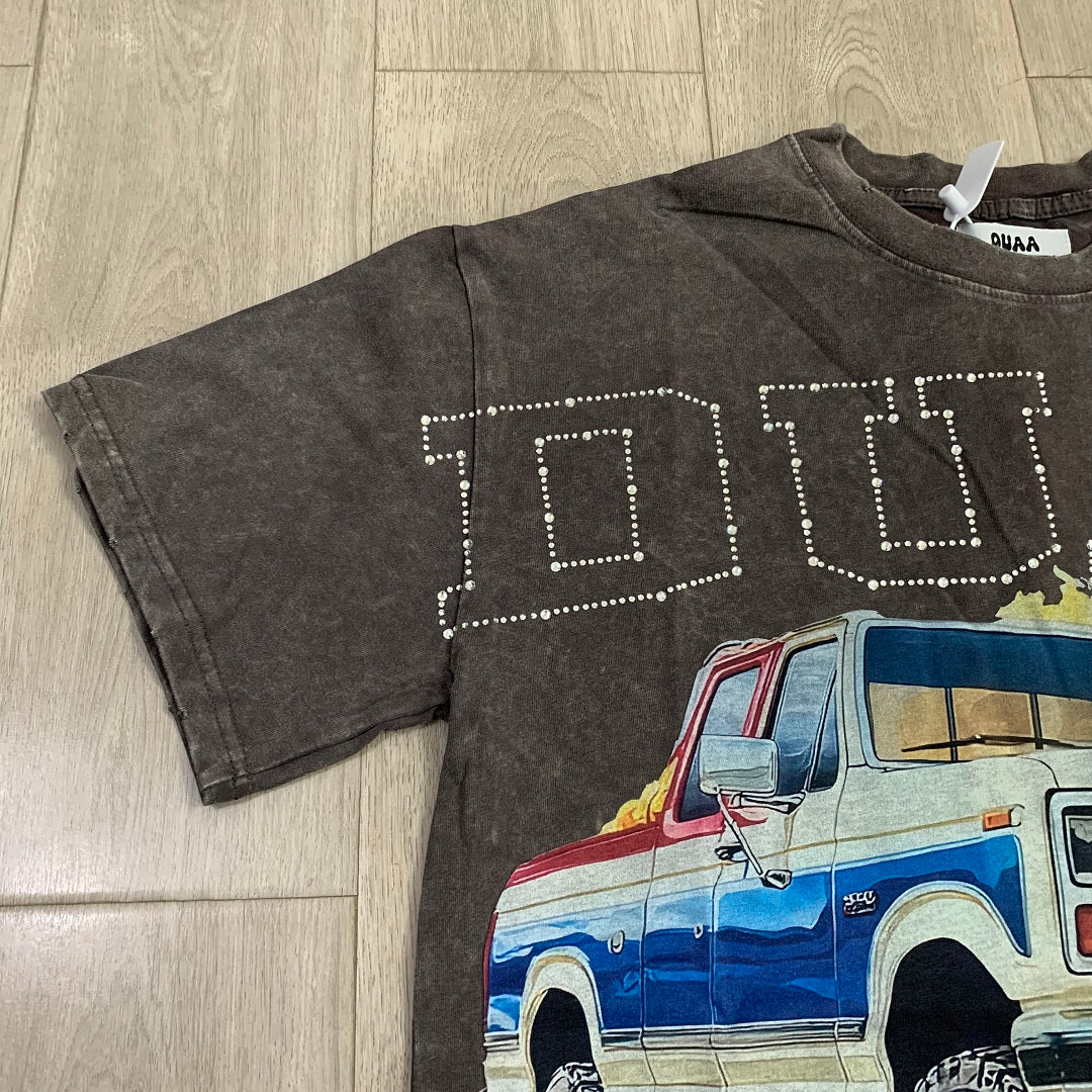 DUAA Money Truck Oversized Graphic Tee — Washed Grey