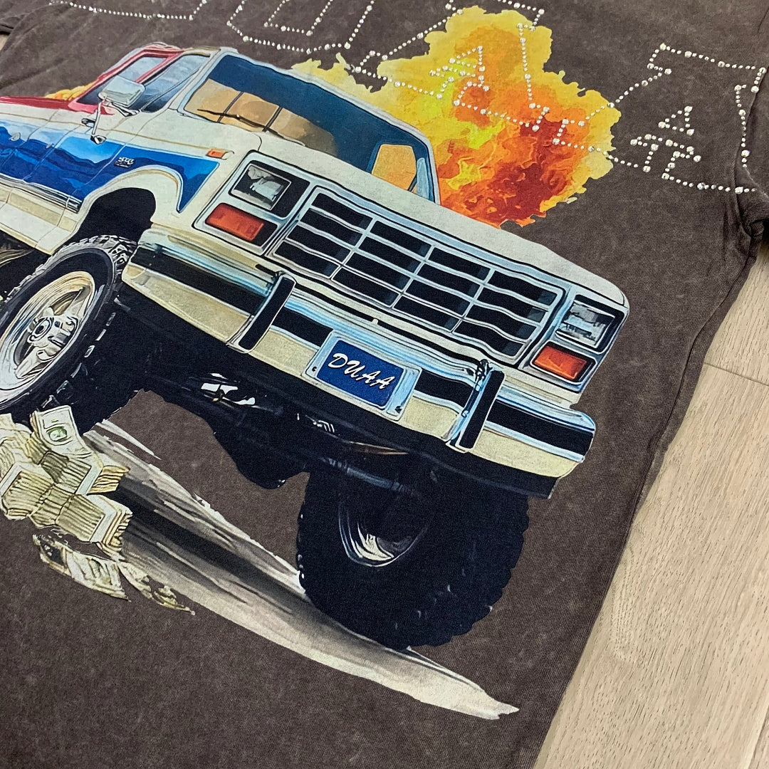 DUAA Money Truck Oversized Graphic Tee — Washed Grey