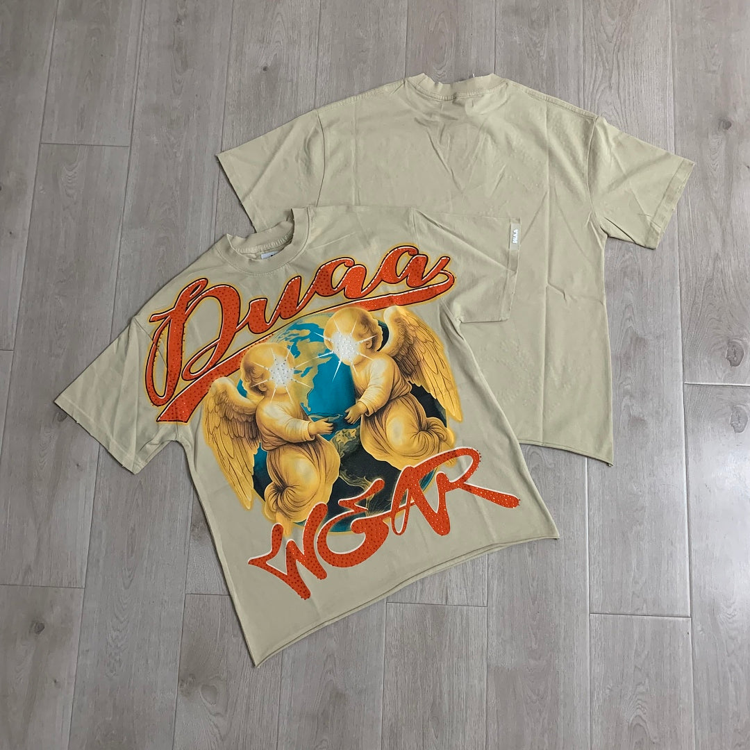 DUAA Twin Angels Oversized Graphic Tee — Sand