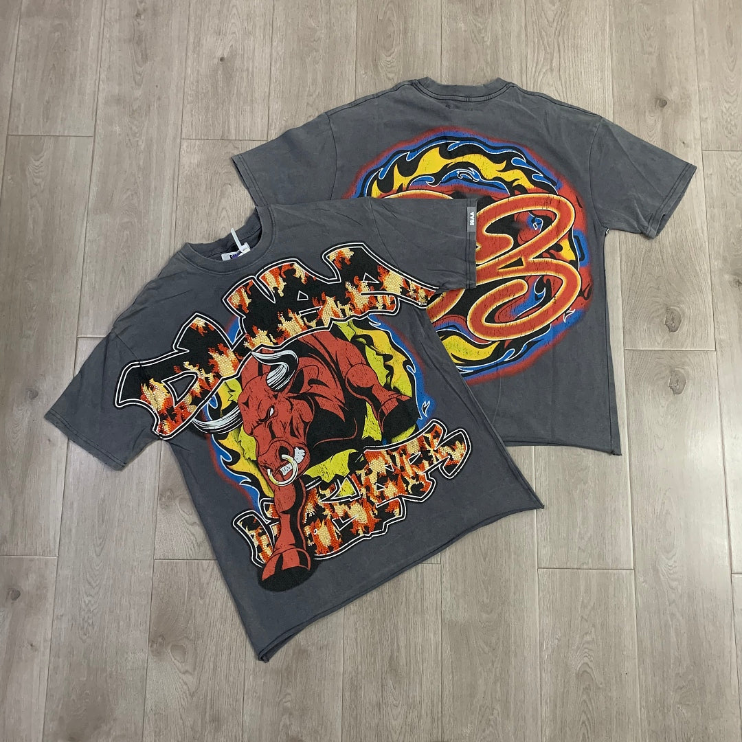DUAA Raging Bull Oversized Graphic Tee — Washed Grey